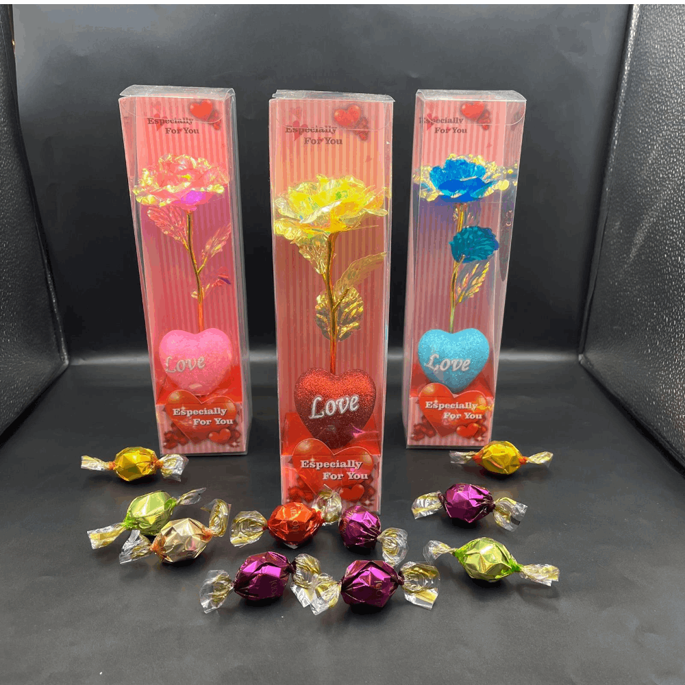 Twist Çikolata & Şeffaf Kutuda Kırmızı Kalp & Gül