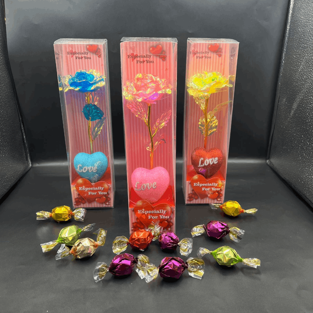 Twist Çikolata & Şeffaf Kutuda Pembe Kalp & Gül