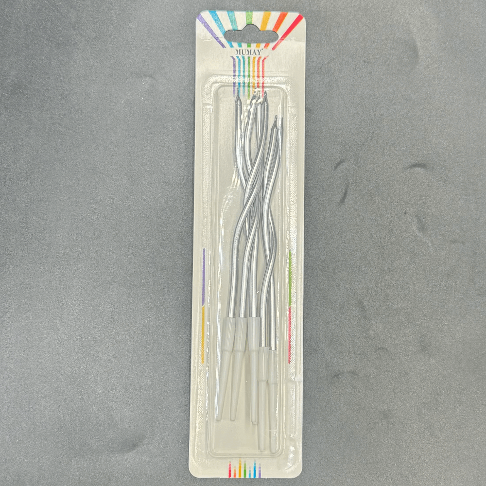 Gümüş Kıvrımlı Mum (14cm) 6'lı