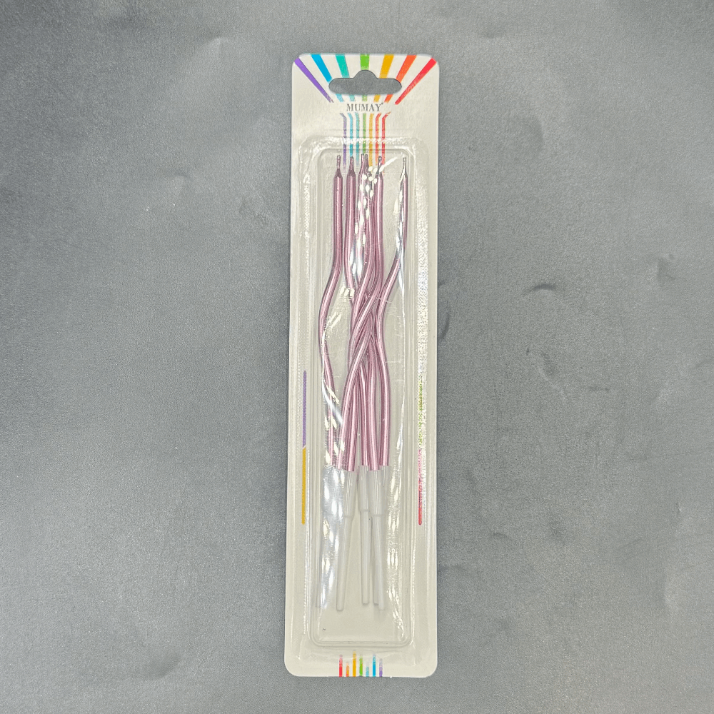 Pembe Kıvrımlı Mum (14cm) 6'lı