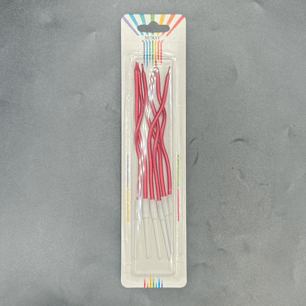 Kırmızı Kıvrımlı Mum (14cm) 6'lı
